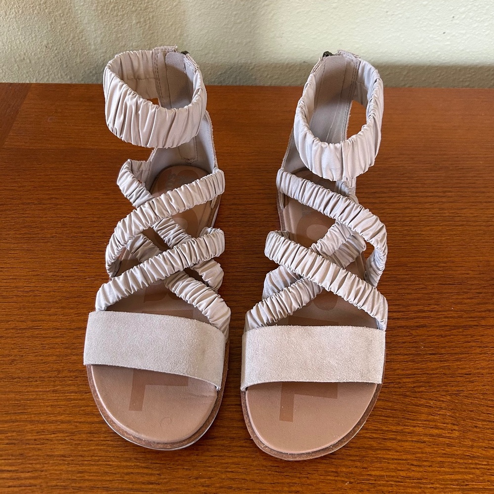 Beige Strappy Ruched Gladiator Sandals - Women